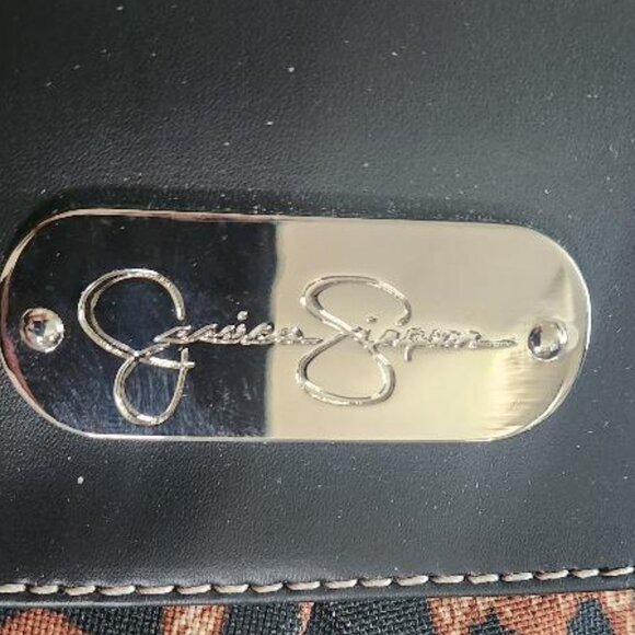 Jessica Simpson Leopard Faux Black Leather Tote Handbag - Picture 2 of 16